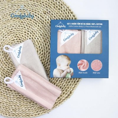 Set 2 khăn mặt - khăn kỳ tắm cho bé 100% Cotton cao cấp Comfybaby