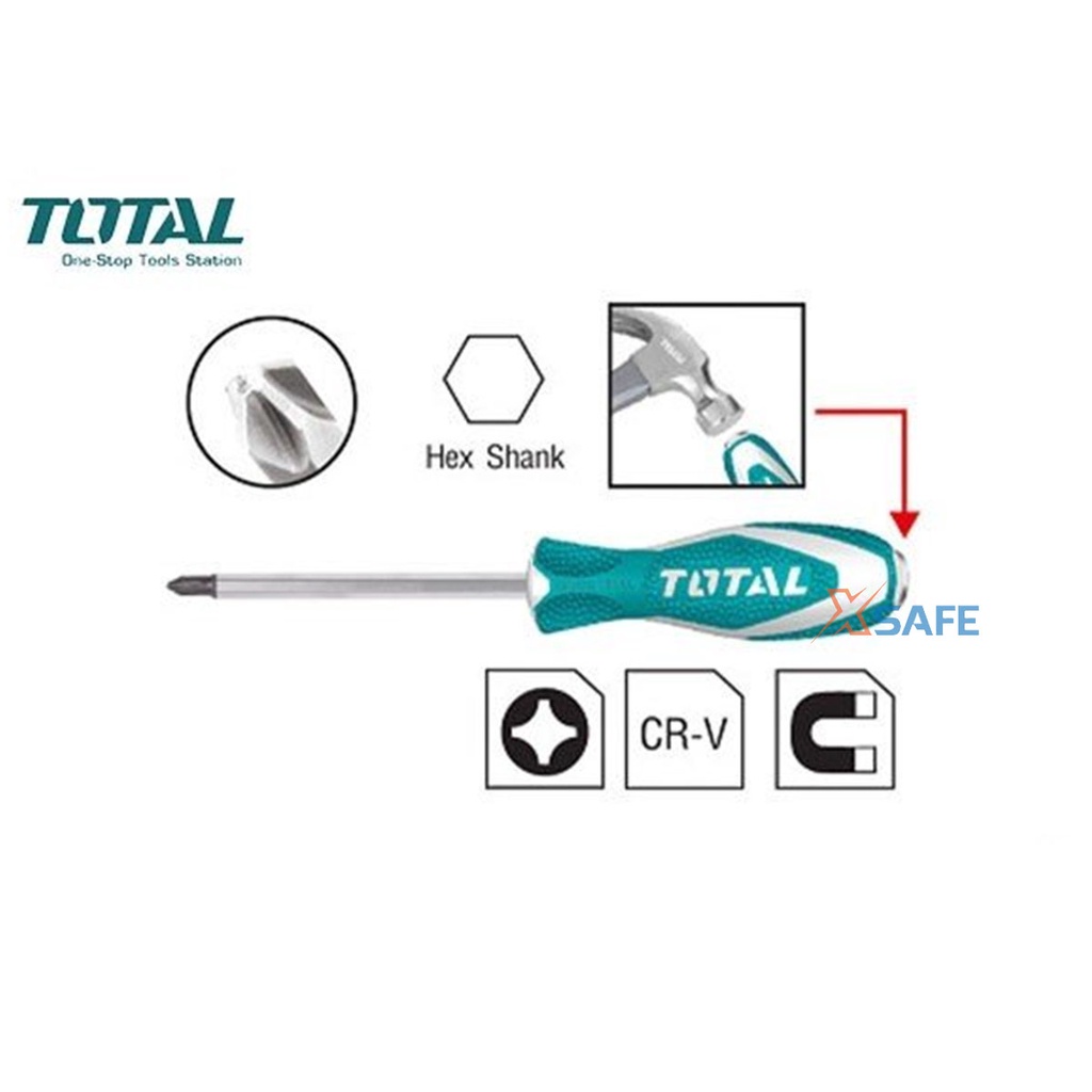 Tua vít bake đóng xuyên TOTAL tay cầm có bao bọc chất liệu chống trơn trượt Tuốc nơ vít bake thép công nghệ S2 cứng cáp