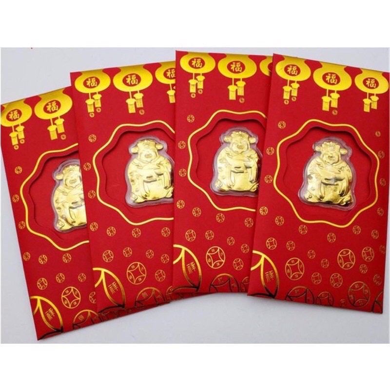 Bao lì xì thần tài mạ vàng may mắn rước tài lộc.