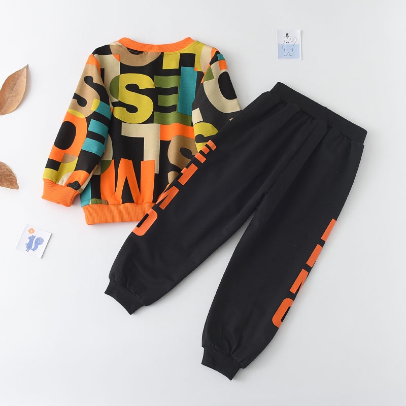 Set đồ BEAR LEADER 2 món gồm áo sweater tay dài in chữ nhiều màu sắc phong cách Hàn Quốc cho bé trai 2-6 tuổi