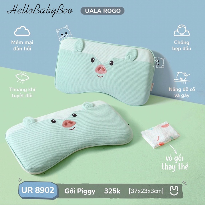 Ualarogo Gối Chống Bẹp Đầu Piggy | TẶNG Kèm Vỏ Gối Piggy | Gối Nâng Đỡ Xương Cổ Cân Bằng Giúp Bé Ngủ Ngon [37x23x3cm]