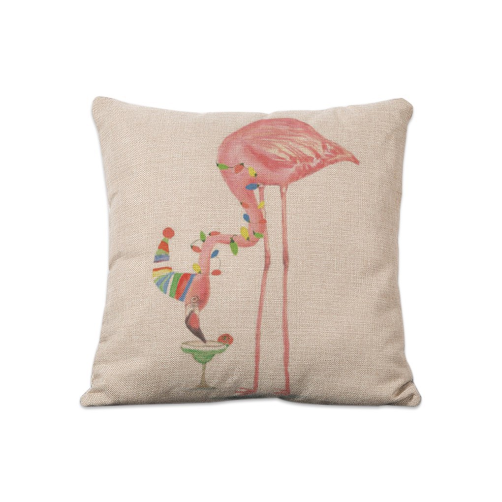 Flamingos Pattern Cotton Linen Cushion Cover Pillowcase Good ranchotion