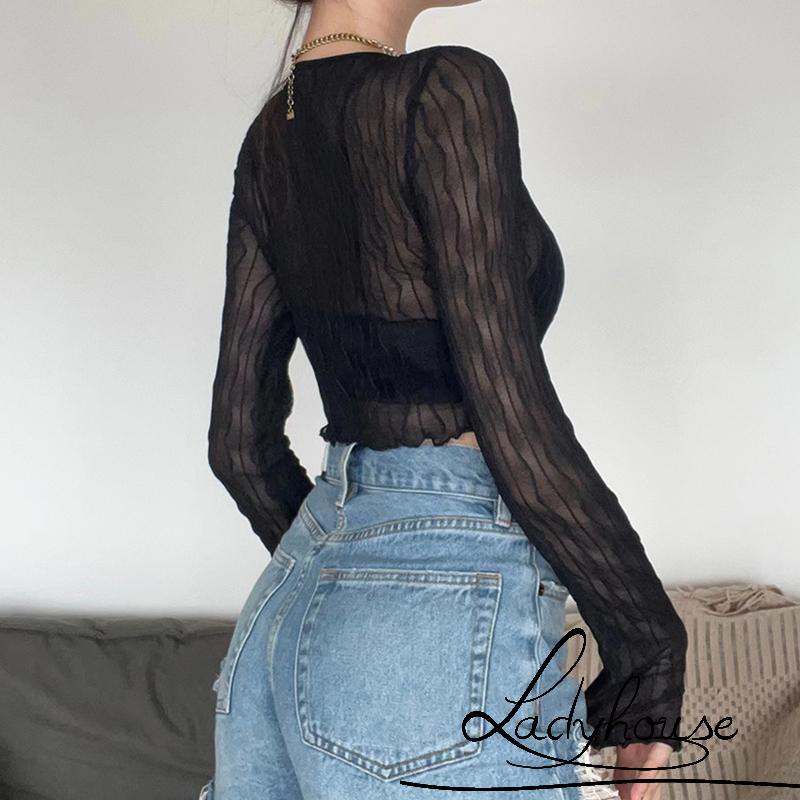 Áo Croptop Tay Dài Kiểu Dáng Đơn Giản Cho Nữ