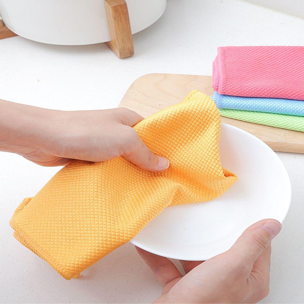 Khăn Lau Chén Dĩa / Kính Cửa Sổ Họa Tiết Vảy Cá Màu Trơn Siêu Bền Tiện Dụng Cho Nhà Bếp