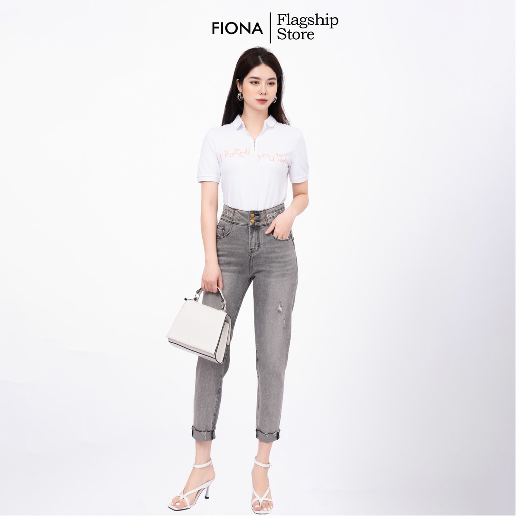 Áo thun nữ FIONA in họa tiết chữ áo polo nữ màu sắc trẻ trung phù hợp mặc đi làm đi chơi  F521187