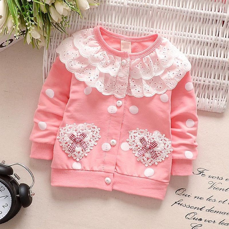 Áo khoác cotton đính ngọc trang trí ren hoa xinh xắn cho bé