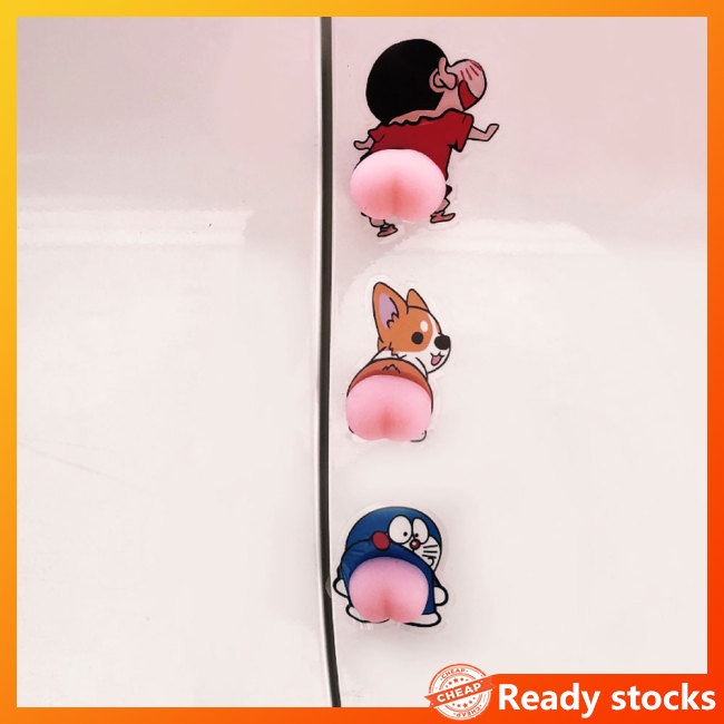 1 cặp miếng dán xe hơi + keo mềm mại chống va chạm/trầy xước họa tiết hoạt hình dễ thương