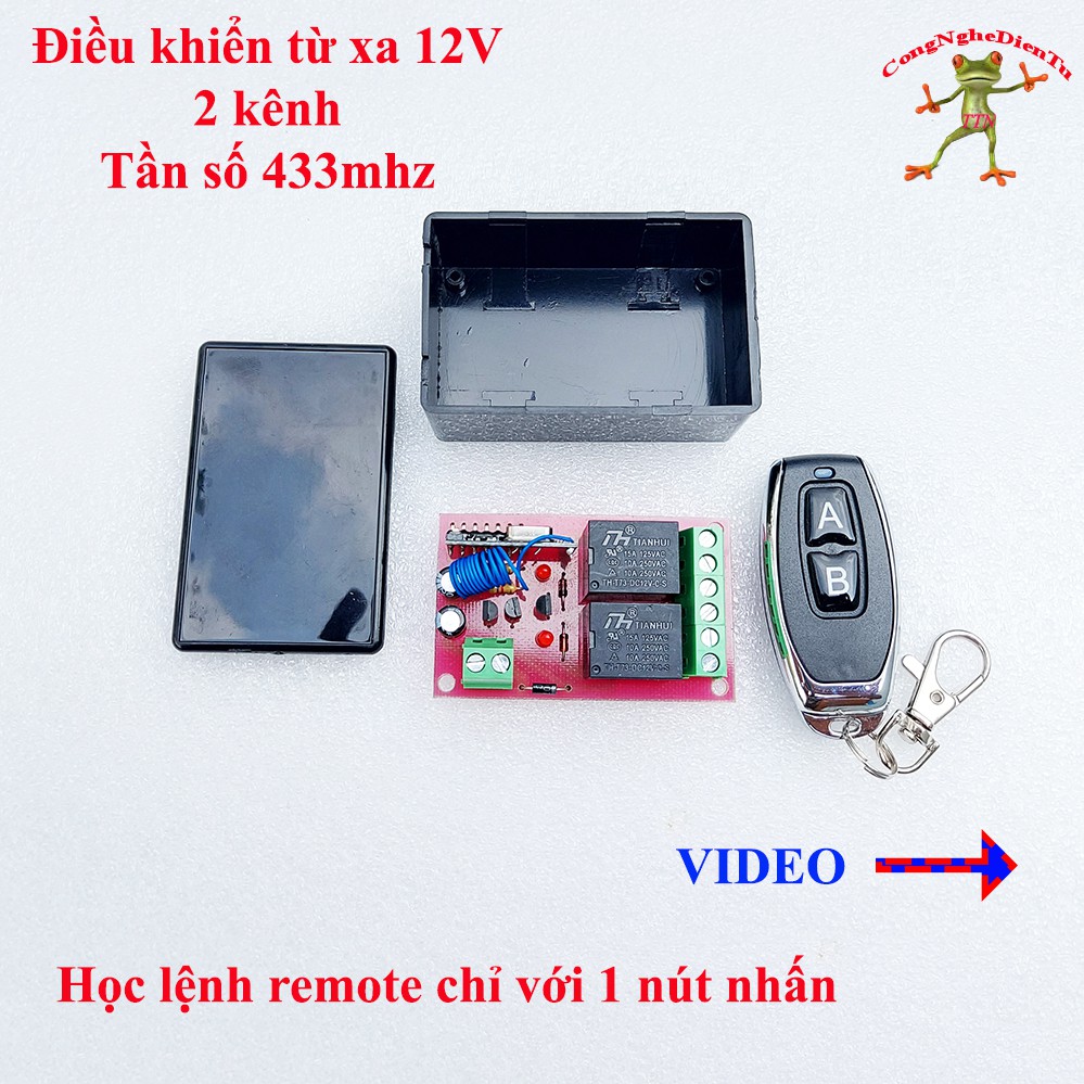 Bộ điều khiển từ xa 2 kênh 12v 433mhz tặng kèm hộp