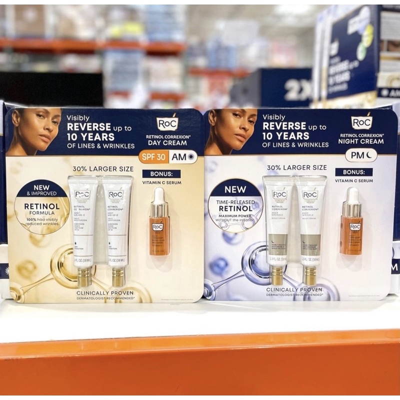 Full Set kem dưỡng ban đêm RoC Retinol + serum Vitamin C RoC