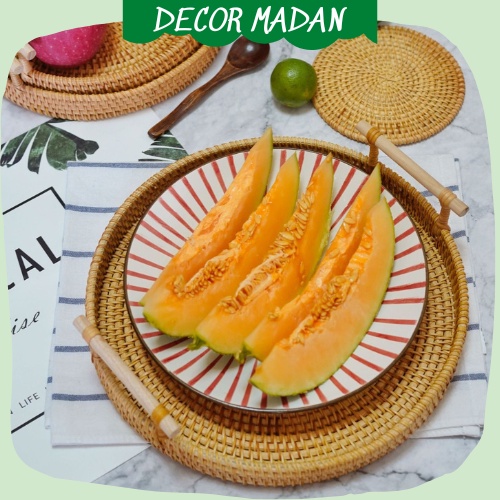 Khay Mây Tròn có Tay Cầm Đựng Đồ Ăn , Khay Mây Trang Trí Bộ 3 Size 22-24-28cm - MADAN