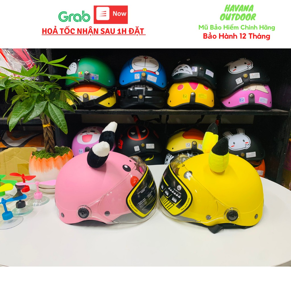 Mũ Nón Bảo Hiểm Trẻ Em  Pikachu Có Kính Cho bé Từ 2-6 Tuổi V&S Helmet  | Mũ Nhựa ABS Độ Bền Cao -BH 12 Tháng