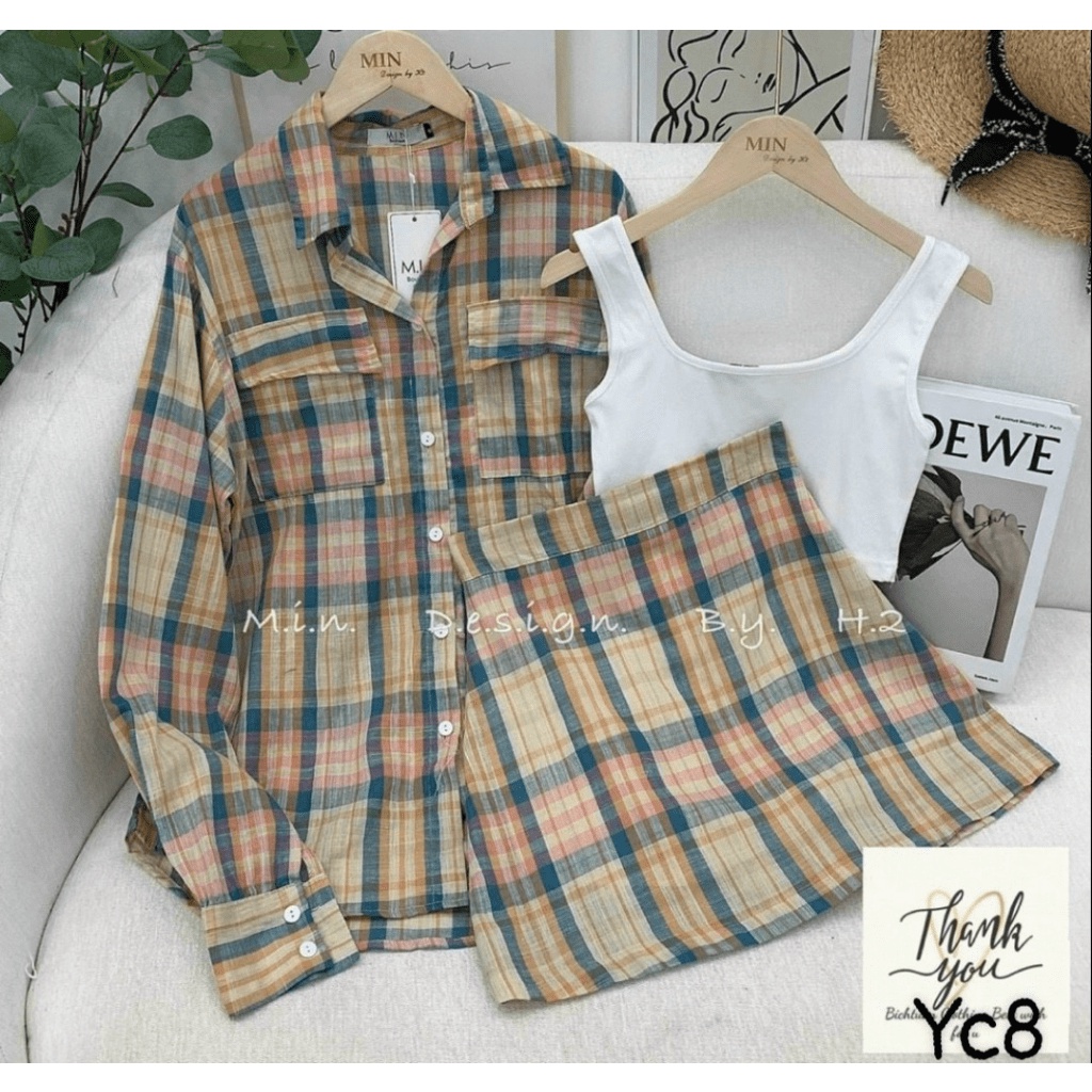 (MẪU MỚI) SÉT 3 MÓN ÁO VÁY CARO TRẺ TRUNG NĂNG ĐỘNG TÔN DÁNG CỰC XINH HHP FASHION