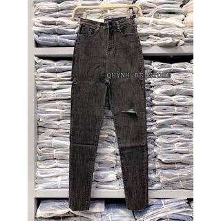Jeans dài nữ lưng cao rách pt tua lai