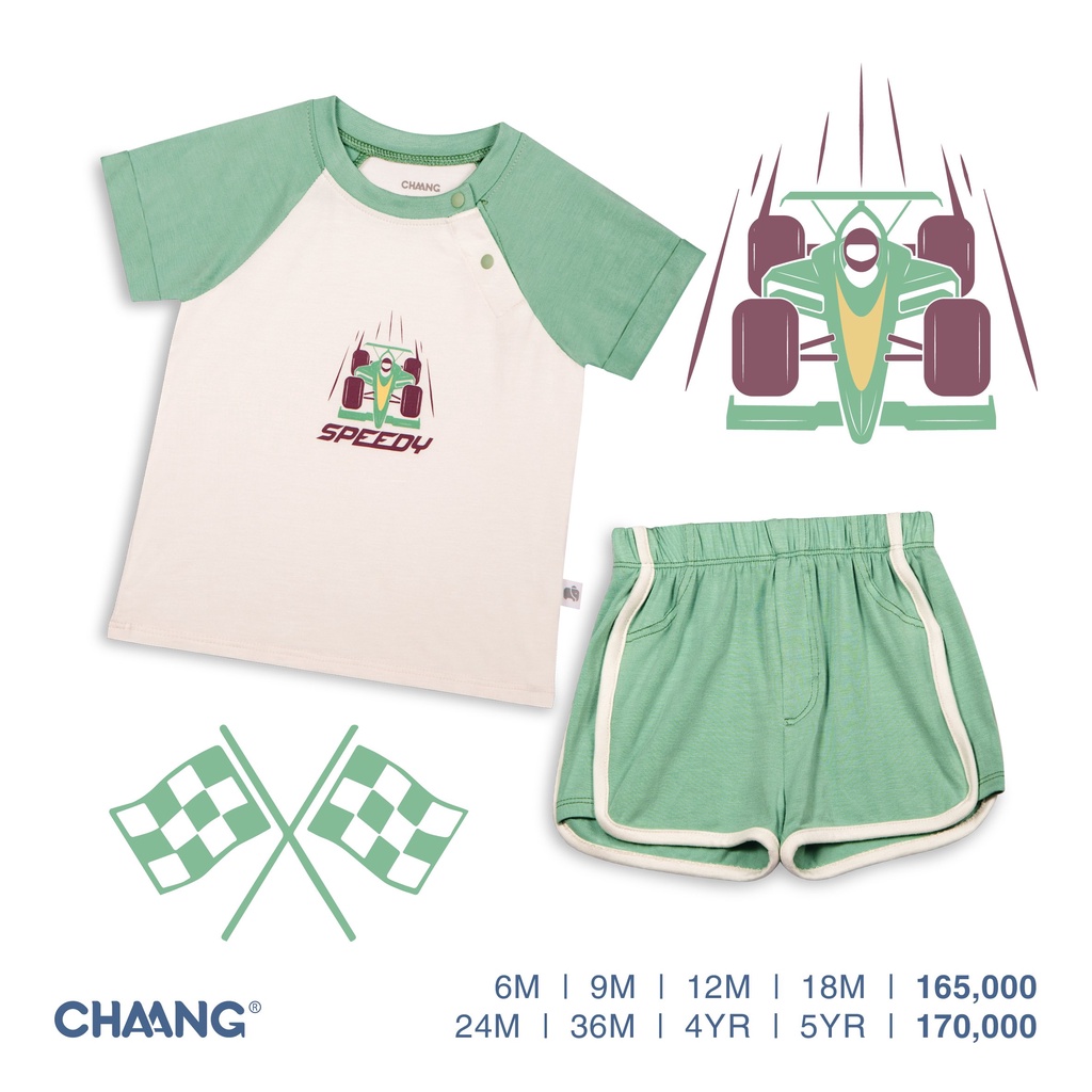 Bộ quần áo cộc tay raglan cho bé trai bé gái Chaang Active