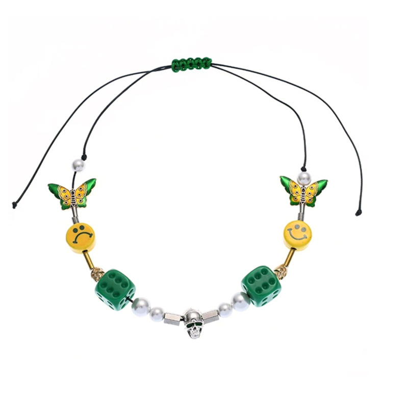 Dây chuyền 22641 mặt xúc xắc xanh lá / mặt cười / ngọc trai / bướm chất liệu gốm thời trang hip hop cho cặp đôi