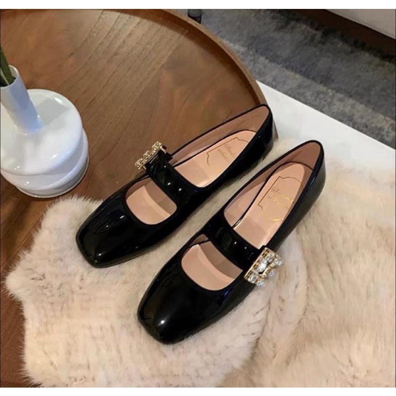 Giầy Bệt Nữ Đế Bằn  Khuy Đá Da Nhung Đủ Size Hàng Quảng Châu Cao Cấp