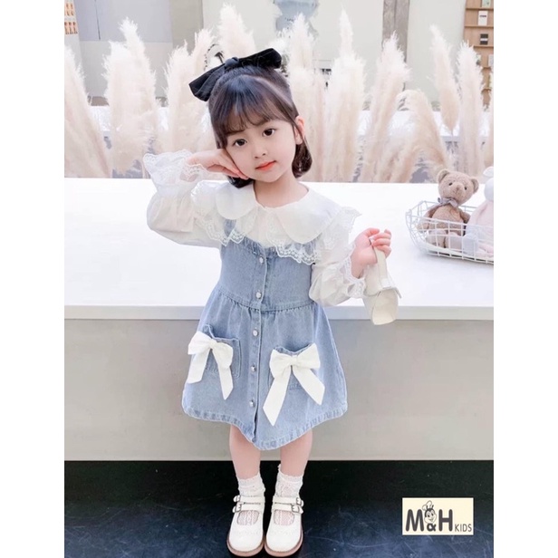 set yếm bò kèm áo sơ mi đi học cho bé