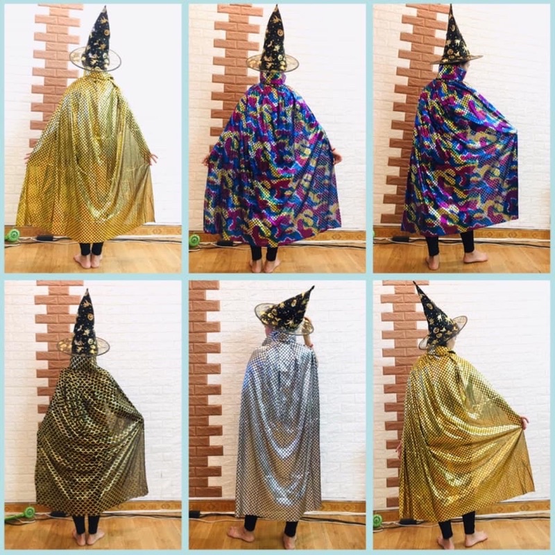 Trang phụ choàng phù thủy kèm mũ 80-1m2/ Áo choàng phù thủy chơi hoá trang cosplay HALOWEEN