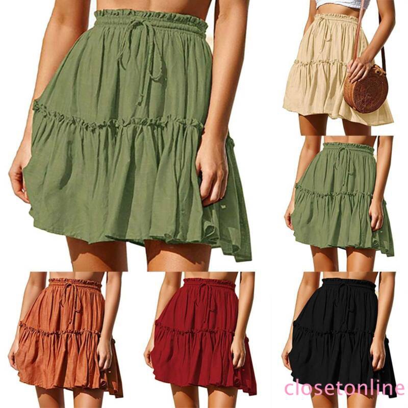 Chân váy mini eo cao co giãn xếp ly phối bèo thời trang boho mùa hè cho nữ CL | BigBuy360 - bigbuy360.vn