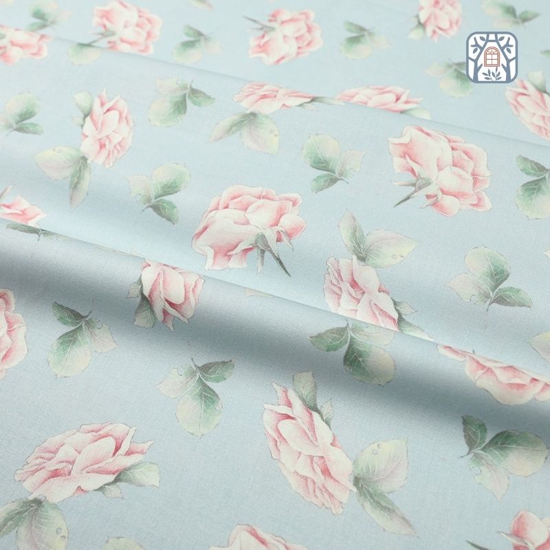 CS21-168 Vải cotton 100% tự nhiên🍒Chuanshui🍒khổ vải 145cm, hoa hồng màu pastel - vải đẹp handmade, quilt, may quần áo