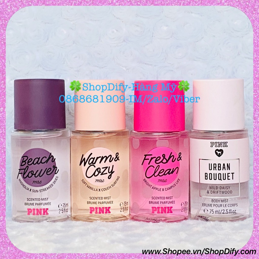 Xịt thơm VS Victoria Secret PINK Body Mist 75ml 250ml Warm Cozy, Fresh Clean, Beach Flower, Cool Bright