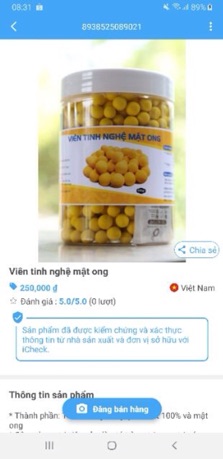 VIên tinh bột nghệ mật ong 500gr