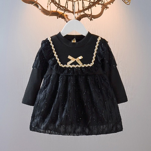 Đầm Công Chúa Giả Hai Lớp Tay Phồng Màu Trơn Thời Trang Xuân Thu Cho Bé Gái 0-3 Tuổi