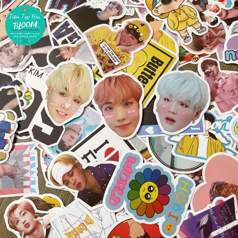 Sticker BTS🌸FREE SHIP🌸50 Miếng Dán Hình BTS Chống Nước Hình Dán Mũ Bảo Hiểm Laptop Điện Thoại Vali