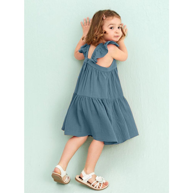 Váy đầm xô muslin tay cánh tiên cho bé