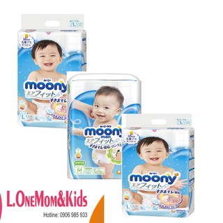 Bộ 3 gói tã dán/tã quần moony nhật tất cả các size nb90/s84/m64/l54/xl44/m58/l44/xl38/xxl26