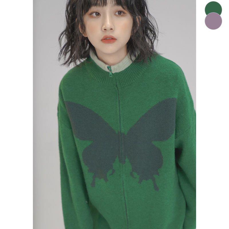 Áo Khoác Sweater Dáng Rộng Có Khóa Kéo Kiểu Retro Nhật Bản Thời Trang Mùa Thu Cho Nữ Dễ Phối Đồ