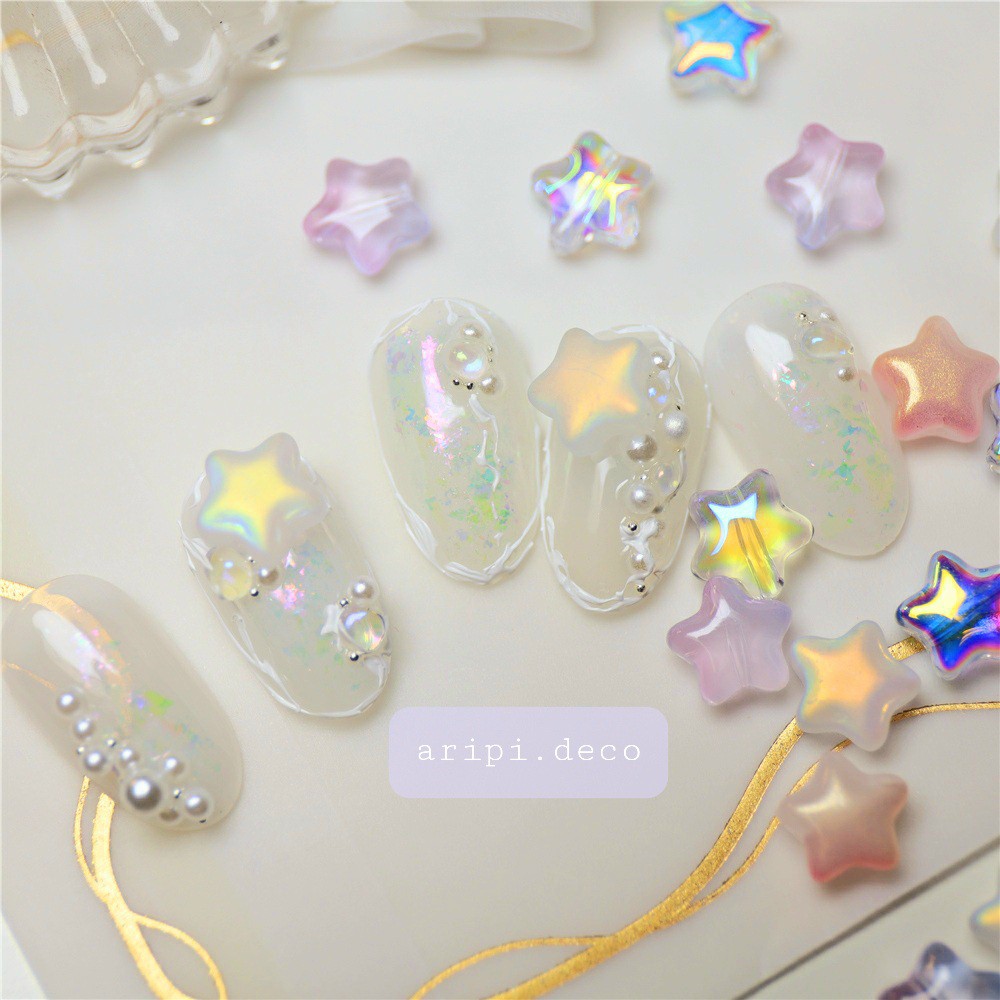 Charm thủy tinh sao nhỏ pastel trong xỏ lỗ 2 đầu T2 /Nguyên liệu làm vòng tay