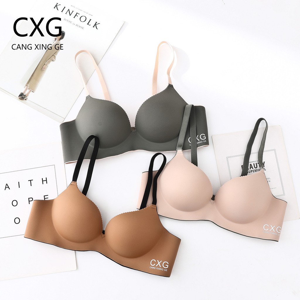 Áo lót nữ su đúc CXG không gọng, nâng ngực phối màu quai chip bra, áo ngực su đúc A20