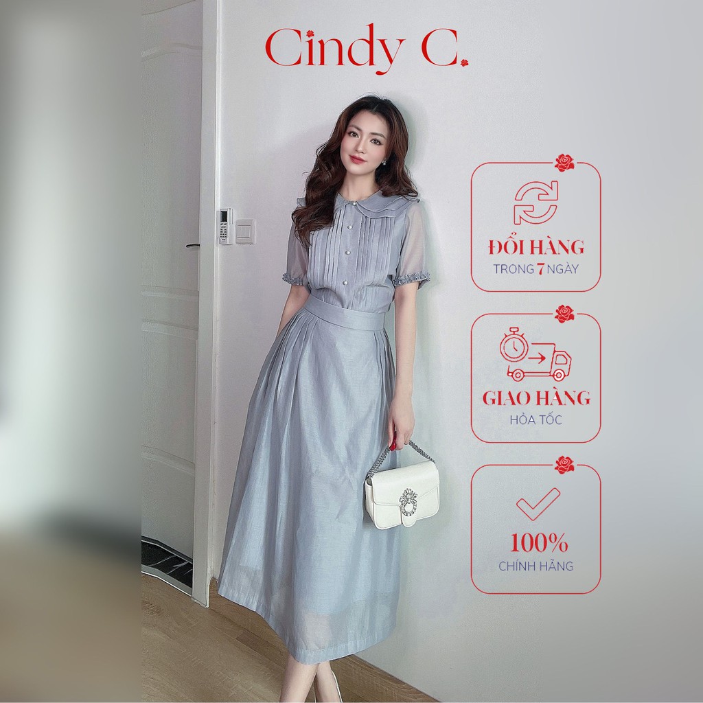 Áo và Chân Váy Chloe CINDY C tay lỡ, thiết kế xếp ly nữ tính 546GY01/ 247GY01