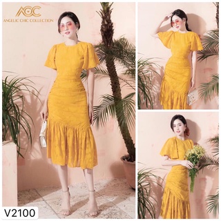 Váy vàng đuối cá nhún eo V2100