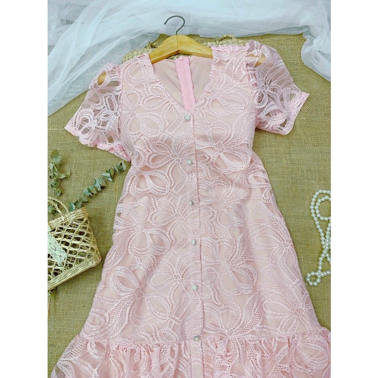 ĐẦM VÁY REN THÊU NÚT TRẮNG - Hình Shop Chụp