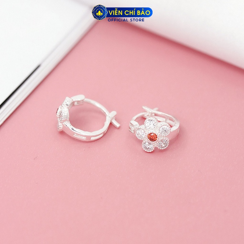 Bông tai bạc nữ hoa mai nhụy màu đỏ chất liệu bạc 925 thời trang phụ kiện trang sức nữ thương hiệu Viễn Chí Bảo B400727