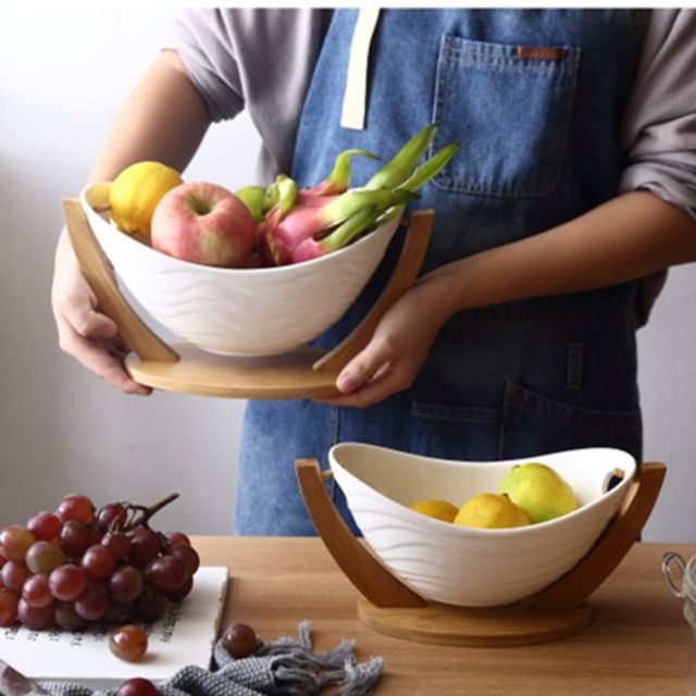 (Miamia) Khay trang trí, khay đựng hoa quả kèm đế gỗ siêu chảnh