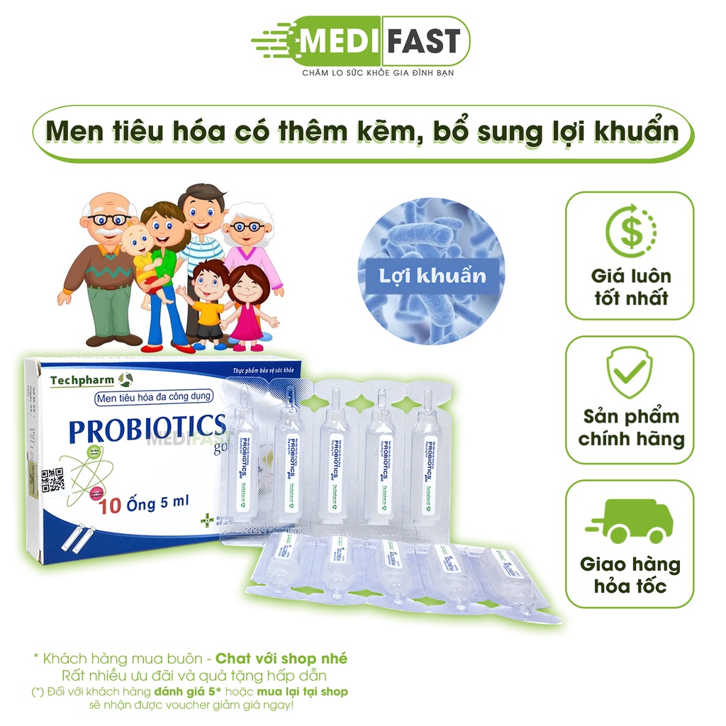 Men tiêu hóa Probiotics Gold đa công dụng - Hỗ trợ người bị rối loạn đường tiêu hóa, bổ sung lợi khuẩn - Hộp 10 ống