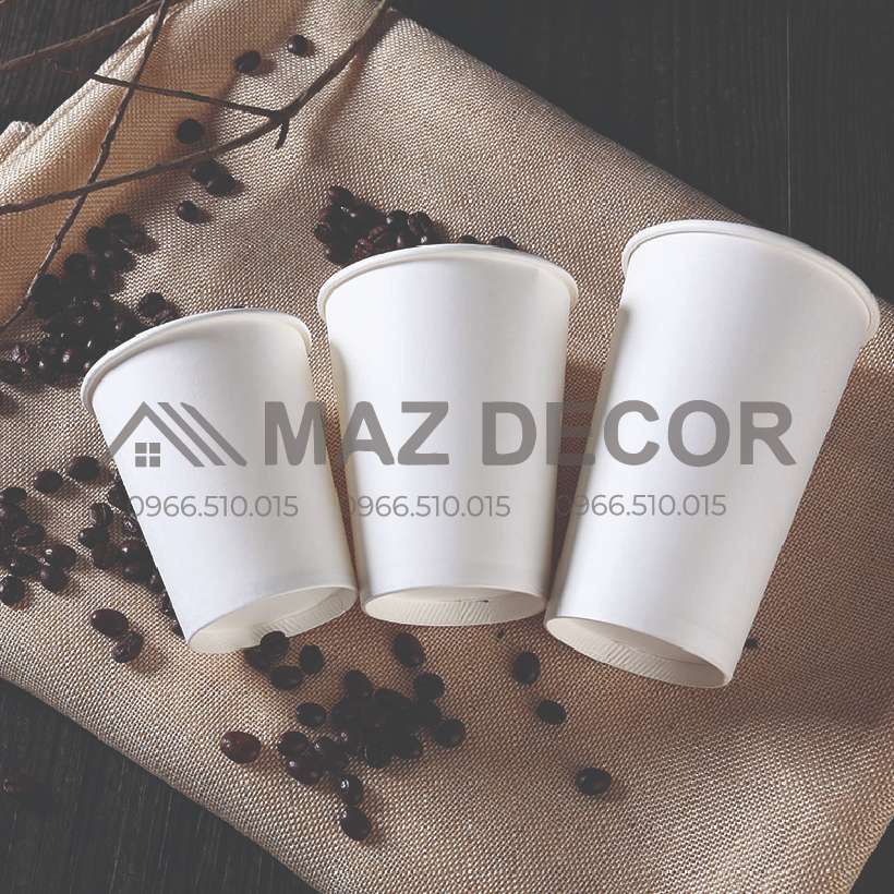 Gía Sỉ set 50 Chiếc Cốc ly bằng Giấy Trắng Giữ Nhiệt Tốt Loại 9oz Nắp Đen ống hút đồ nóng