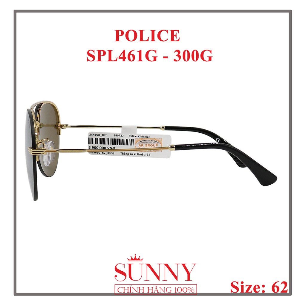 Kính mát Police chính hãng SPL461G 62 300G màu sắc thời trang, thiết kế dễ đeo bảo vệ mắt