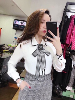 Set áo và chân váy caro kèm nơ [ BUÔN SỈ TỪ 2SP]