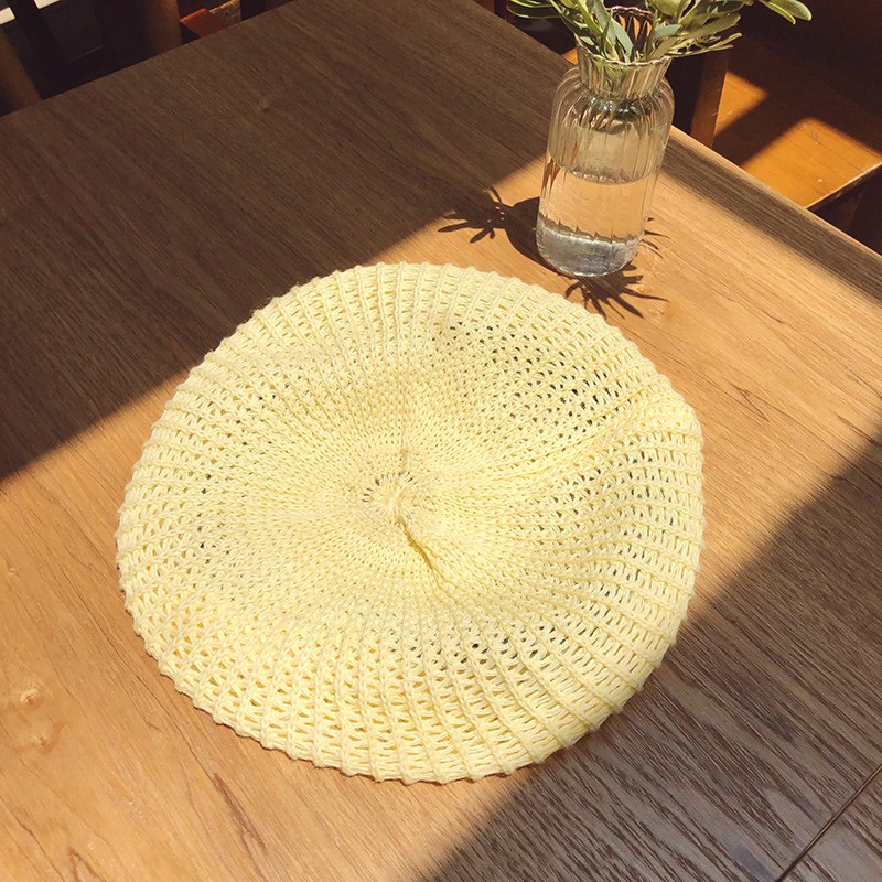 Mũ Beret Mỏng Thoáng Khí Màu Trơn Dễ Thương Phong Cách Hàn Quốc Cho Nữ