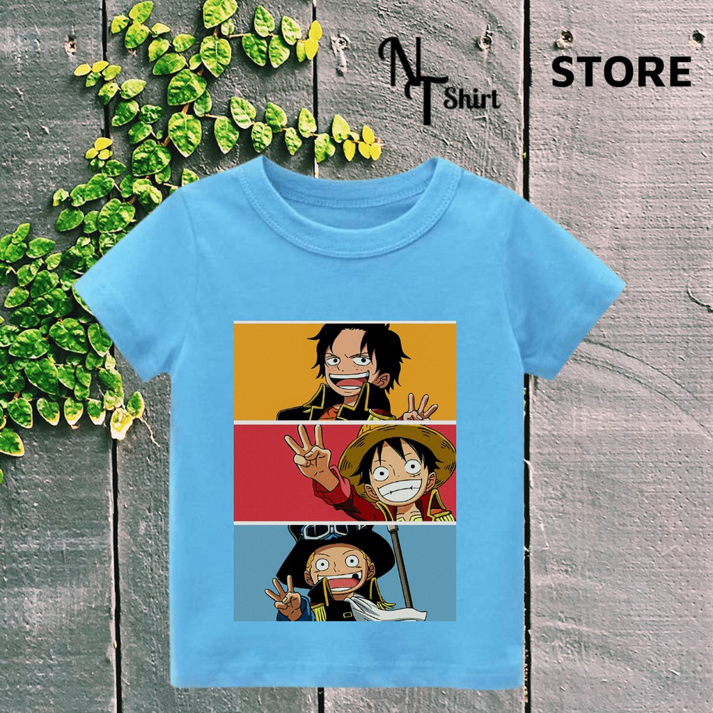 Áo thun trẻ em in hình Chibi LUFFY ACE SABO One Piece, Áo cotton mặc mát thoải mái NTShirt