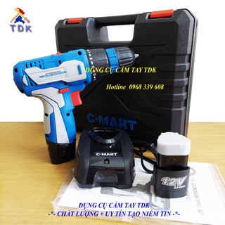 Máy khoan pin 12V C-Mart W0022, máy khoan cầm tay kèm hộp đựng
