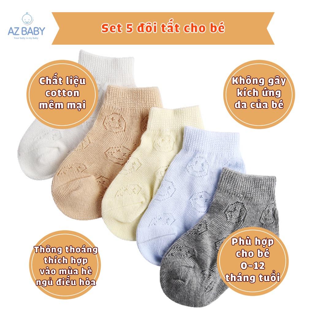 Set 5 đôi tất lưới mùa hè mềm mại, thoáng khí cho bé 0-12 tháng AZ Baby - PK1002