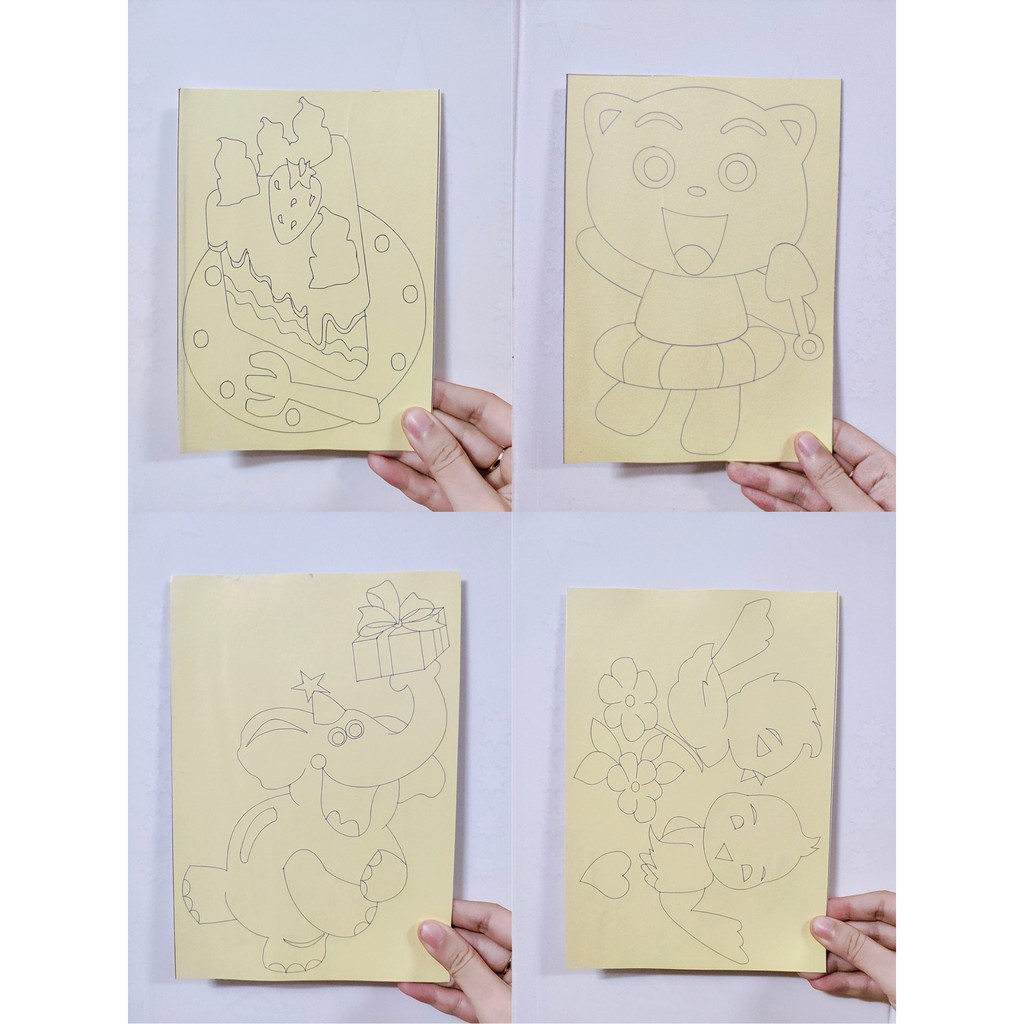 ❤️ Tranh cát cho bé tập tô màu có kèm cát - Size NHỎ 12 x 18 cm
