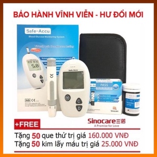 Máy tiểu đường safe accu bảo hành trọn đời tặng 50 que thử+ 50 kim trích máu