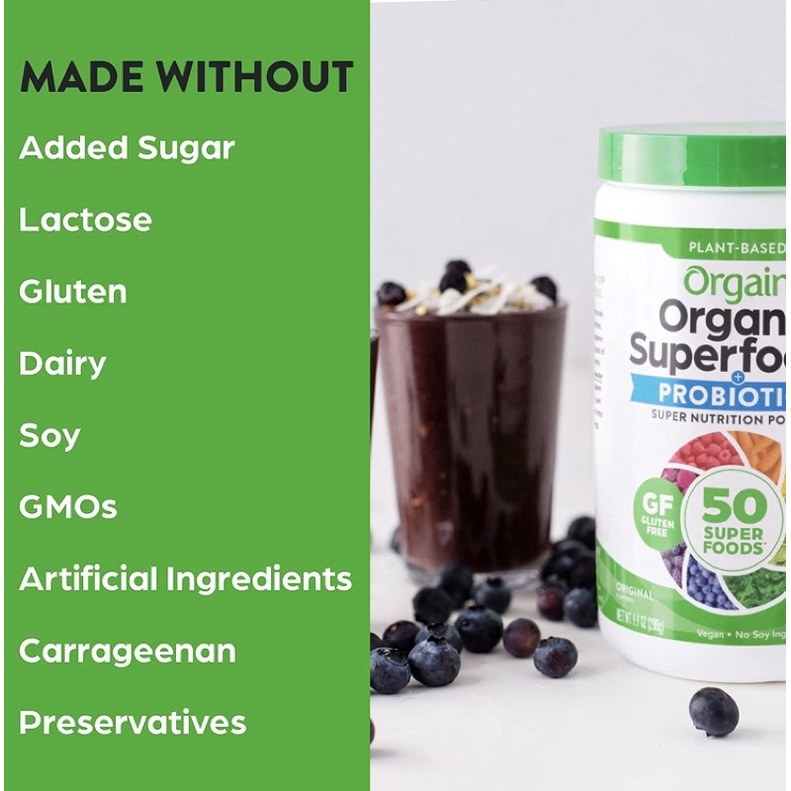 [Date 2024]Bột rau củ siêu thực phẩm hữu cơ Orgain Organic Green Superfoods Probiotics 280g USA