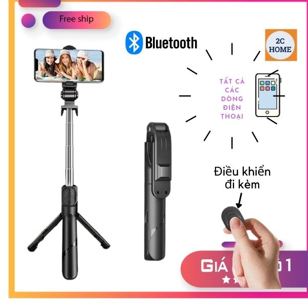 Gậy Chụp Ảnh Tự Sướng Tripod Livestream 3 chân có Điều Khiển Bluetooth đi kèm pin có sẵn